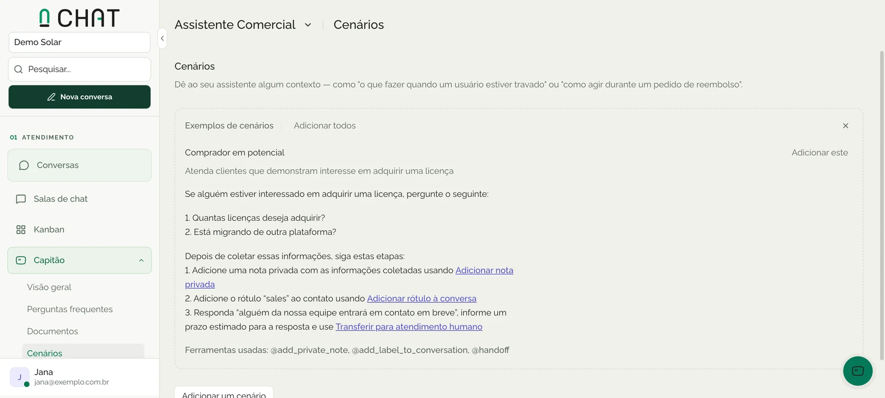 Arco Chat: cenários que orientam a IA no atendimento